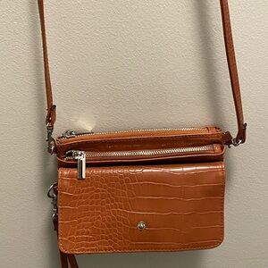 Croc-Embossed Tan Crossbody Bag